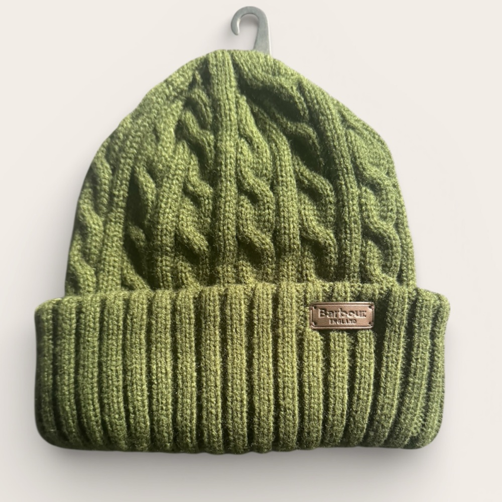 NWT Barbour Olive Cable Knit Beanie One Size